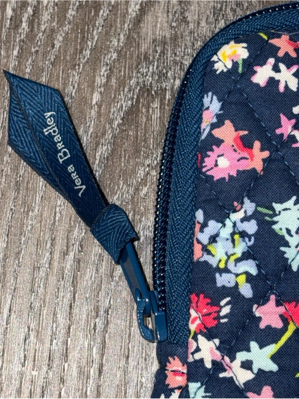 Vera Bradley Navy Quilted Floral Laptop Sleeve with Multicolor Blossoms